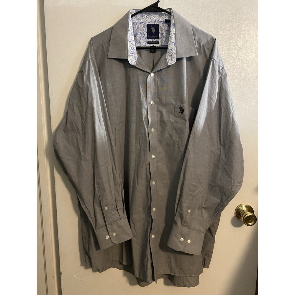 US Polo Assn Big&Tall 2XL Paisley Lined Button Up Men's Grey Shirt 18-18.5-34/35